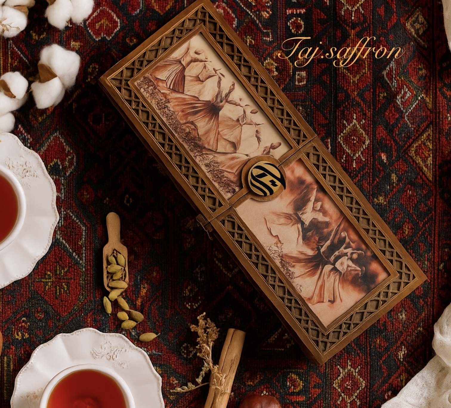 خرید باکس چوبی کادویی زعفران و هل | هدیه لوکس ایرانی